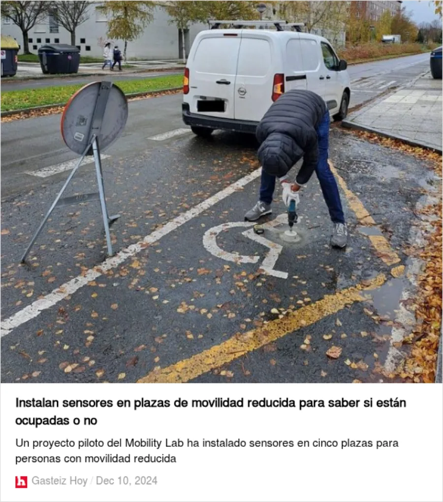 Sensor testing on PRM spots inside the Vitoria-Gasteiz Mobility Lab